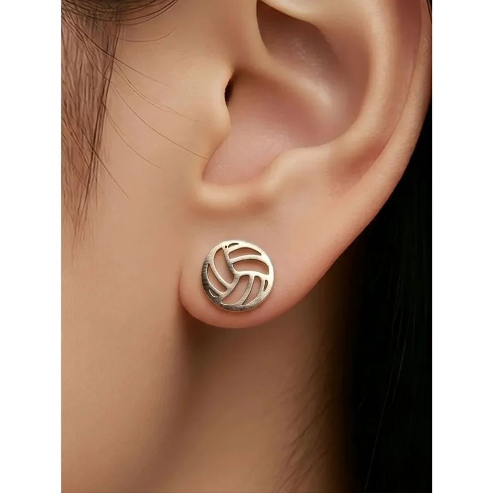 Volleyball Rose Gold Stainless Steel Earrings Studs VB Player Summer Olympics